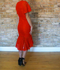 The Clothing Company - Getting Hot In Here Tied Waist Lace Mermaid Midi Dress