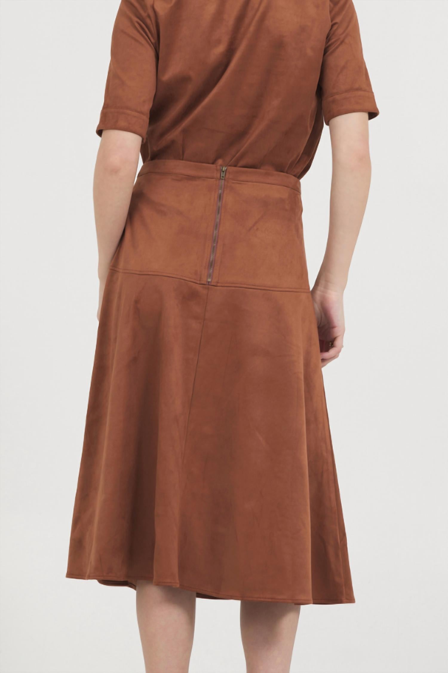 Stellah Vegan Midi Skirt in cognac - women's skirt - detail view