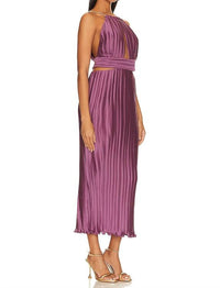 Aiifos Valerie Halter Neck Pleated Dress in mauve - women's dress - alternate view