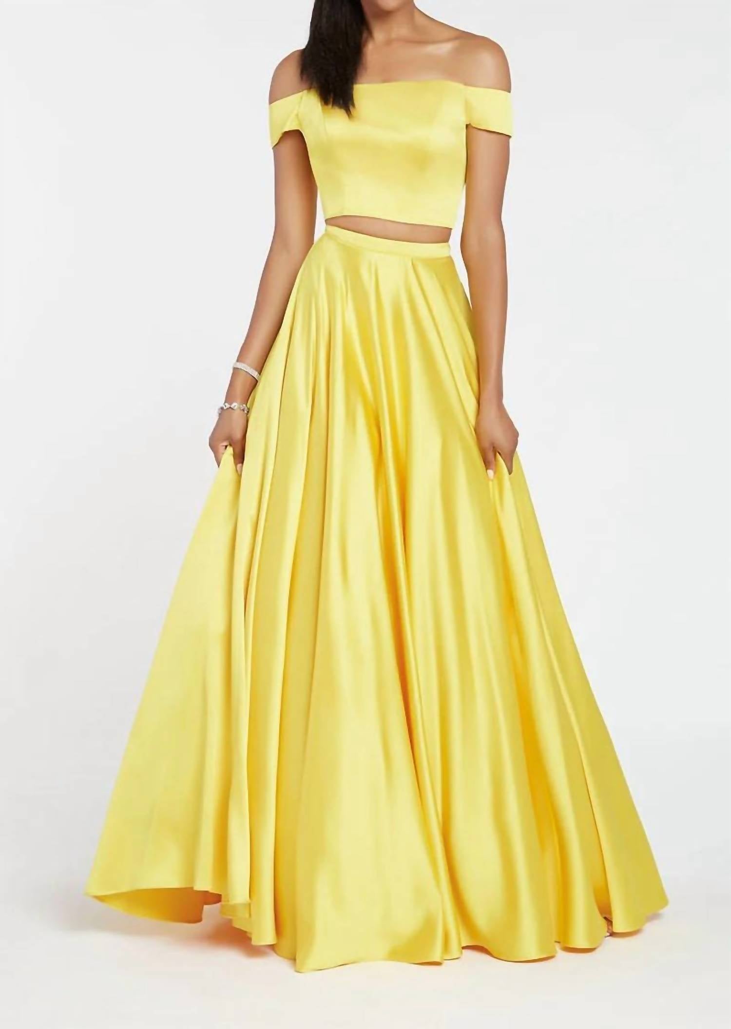 ALYCE PARIS Off The Shoulder Two Piece Satin Ball Gown in yellow - women's dress