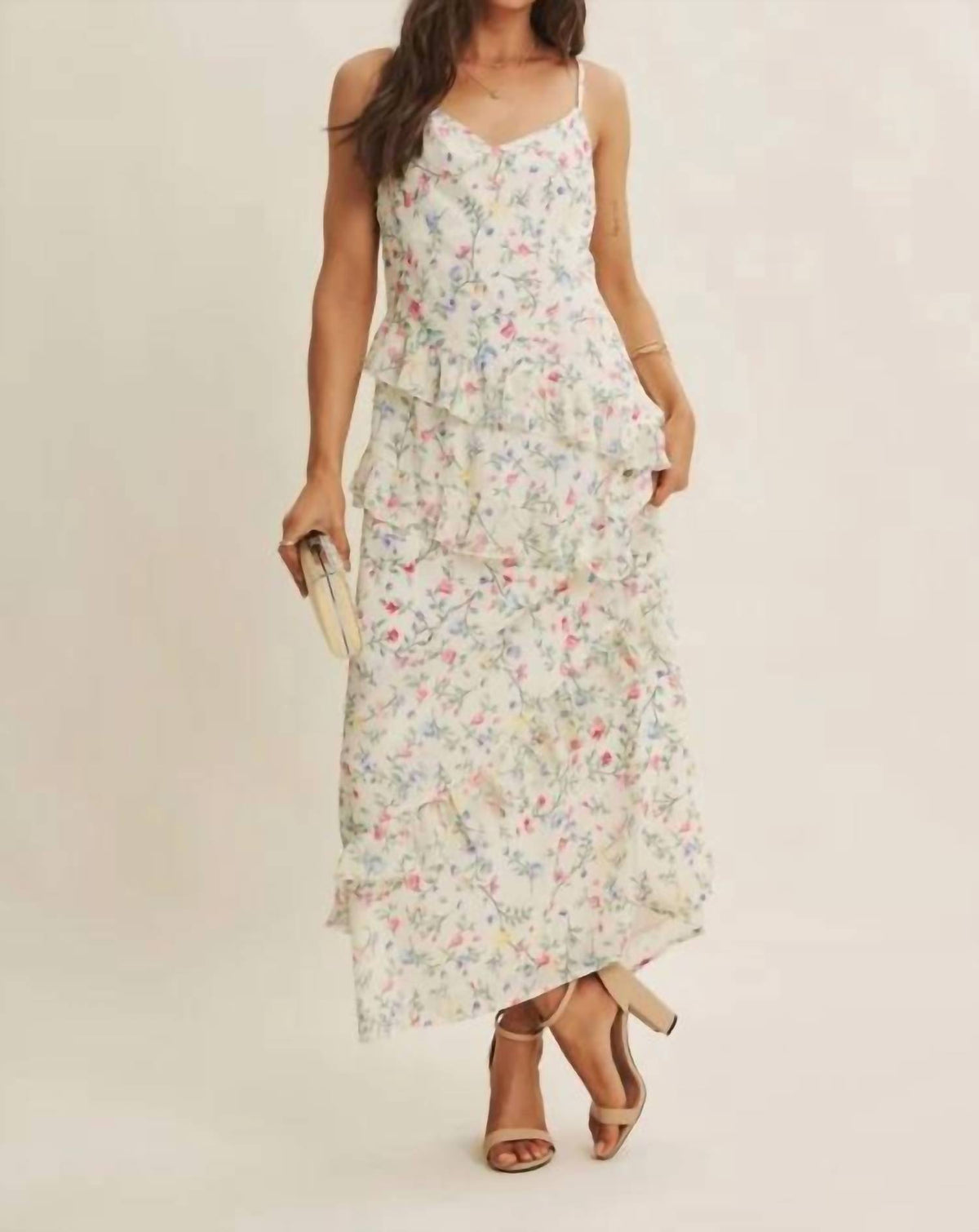 In February - Floral Fantasy Asymmetrical Ruffled Maxi Dress