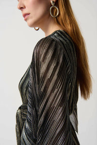 Joseph Ribkoff - PLEATED FOIL KNIT TOP WITH SHIRRED WAIST AND SASH