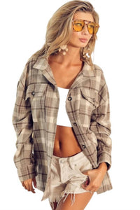 BiBi Hooded Flannel Jacket in mocha multi - women's jacket - alternate view