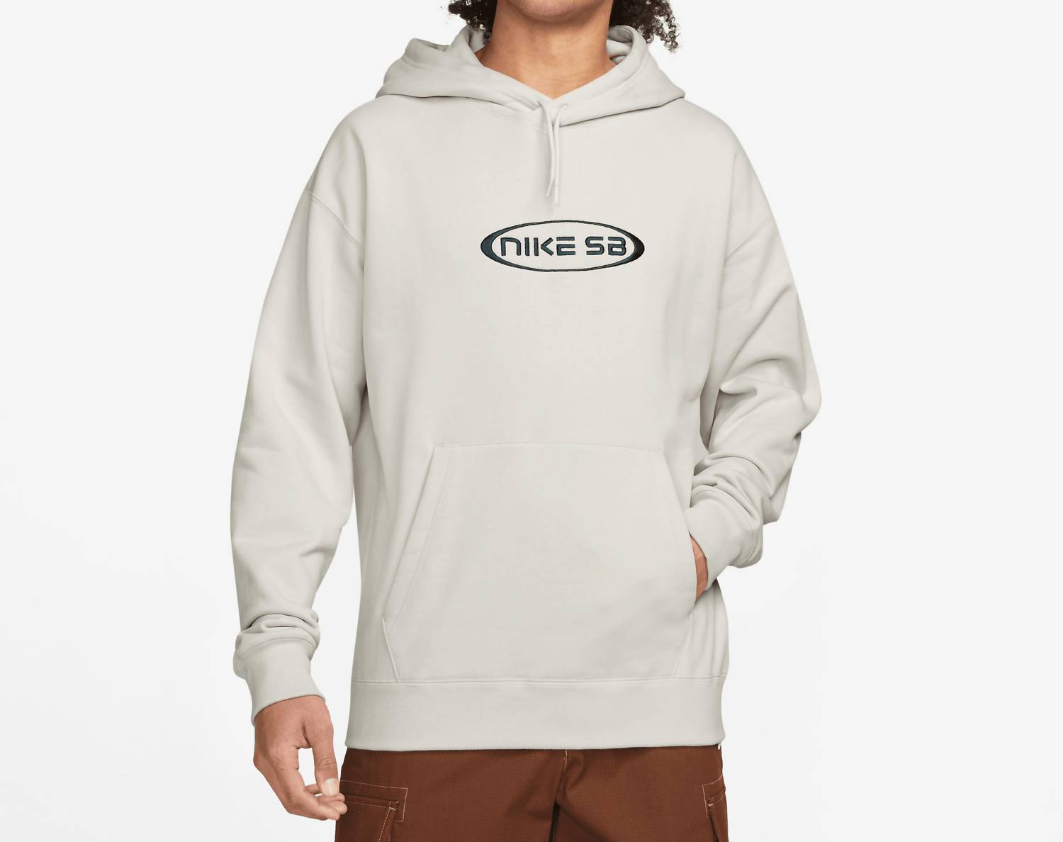 NIKE Sb Oval Logo Fleece Pullover Hoodie in light bone deep jungle - men's shirt