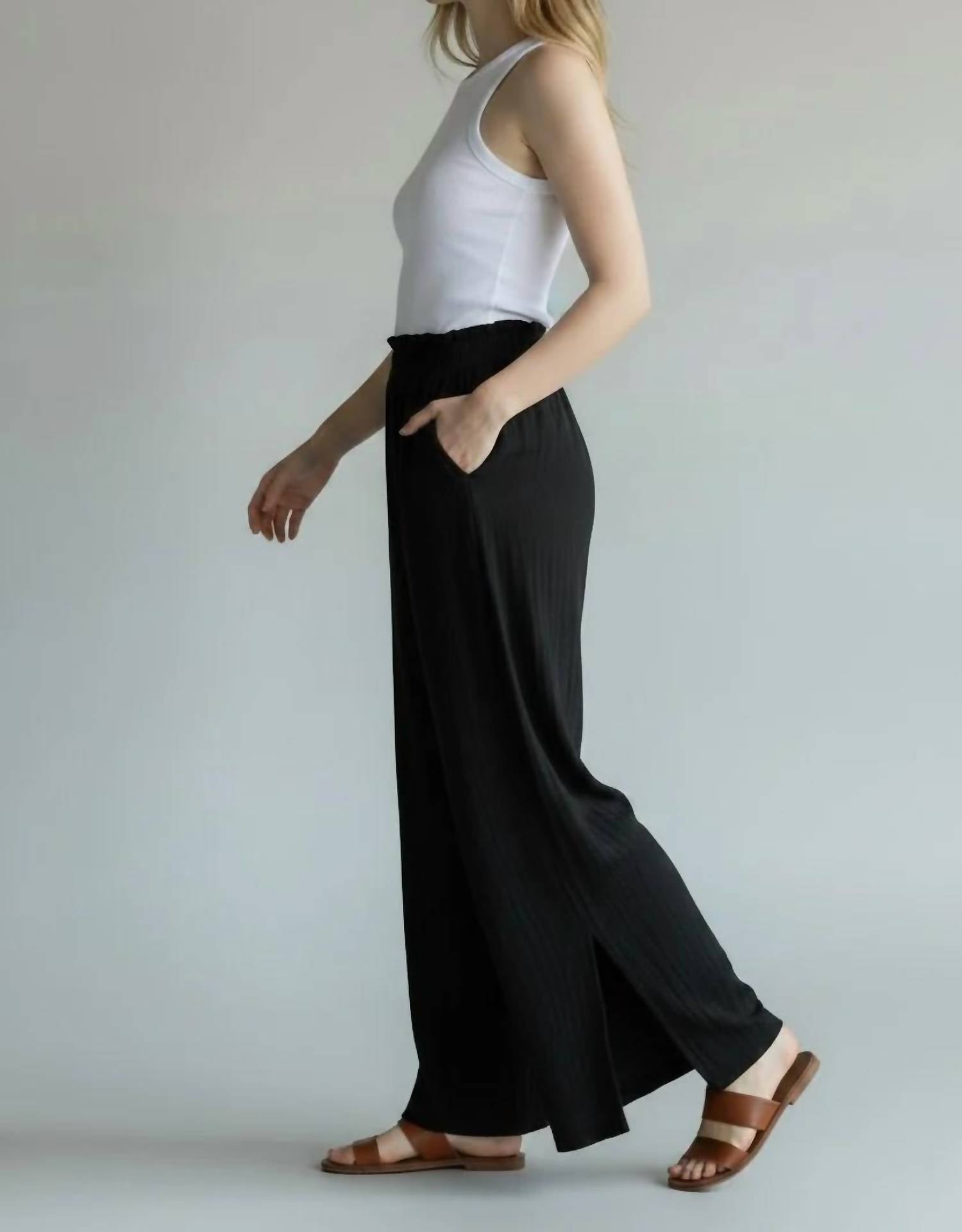 Elan - Side Slit Elastic Waist Pants