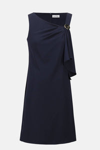 Joseph Ribkoff Woven Twill Shift Dress with Asymmetrical Neckline in midnight blue - women's dress - view 5