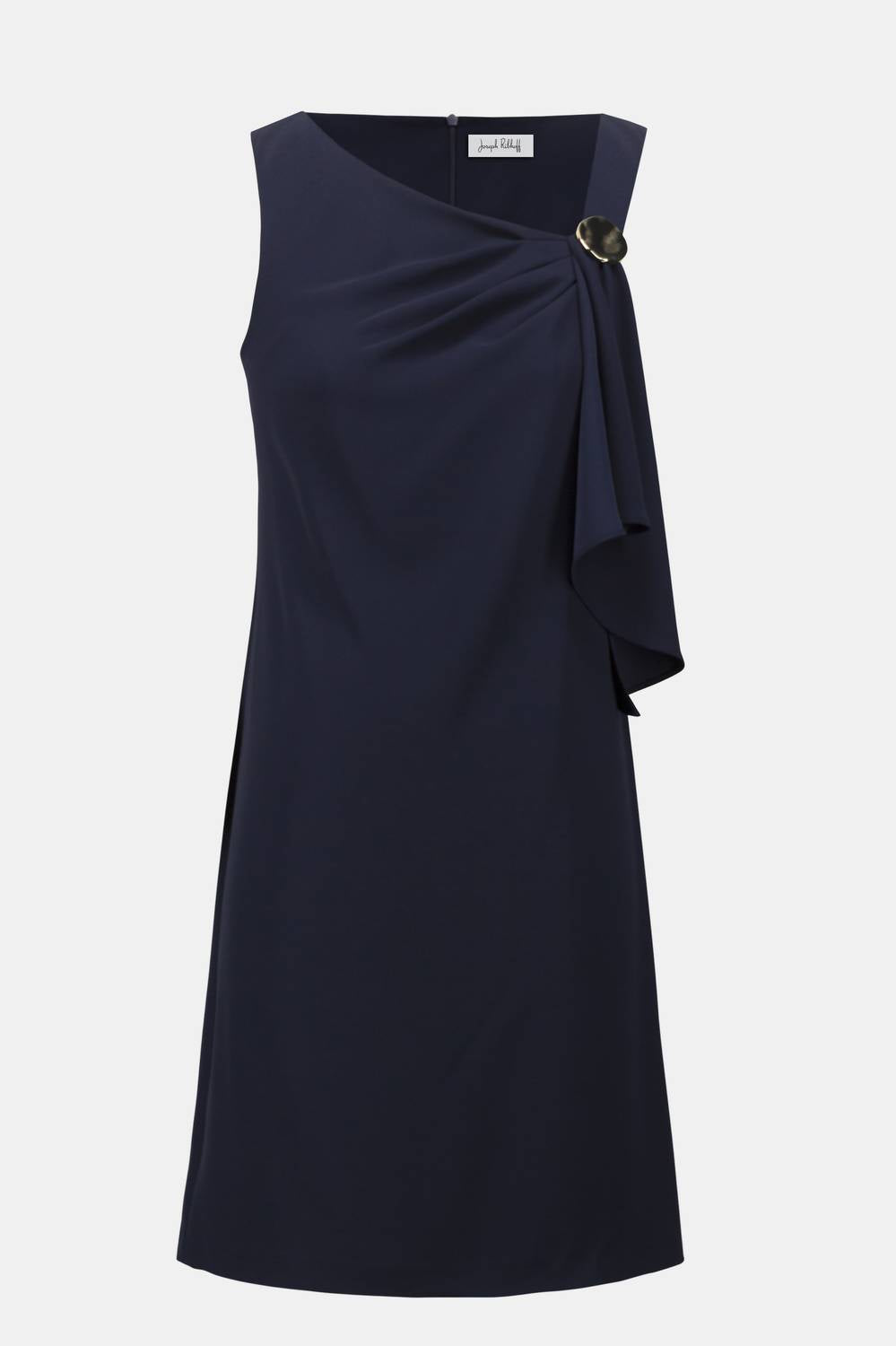 Joseph Ribkoff Woven Twill Shift Dress with Asymmetrical Neckline in midnight blue - women's dress - view 5