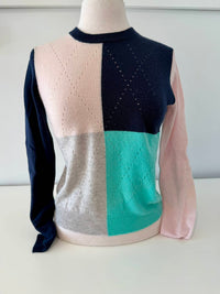 Autumn Cashmere Women's Colorblock Argyle Cashmere Sweater in navy multi - women's sweater