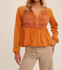 Hem & Thread Totally Over You Top in orange - women's long sleeve top