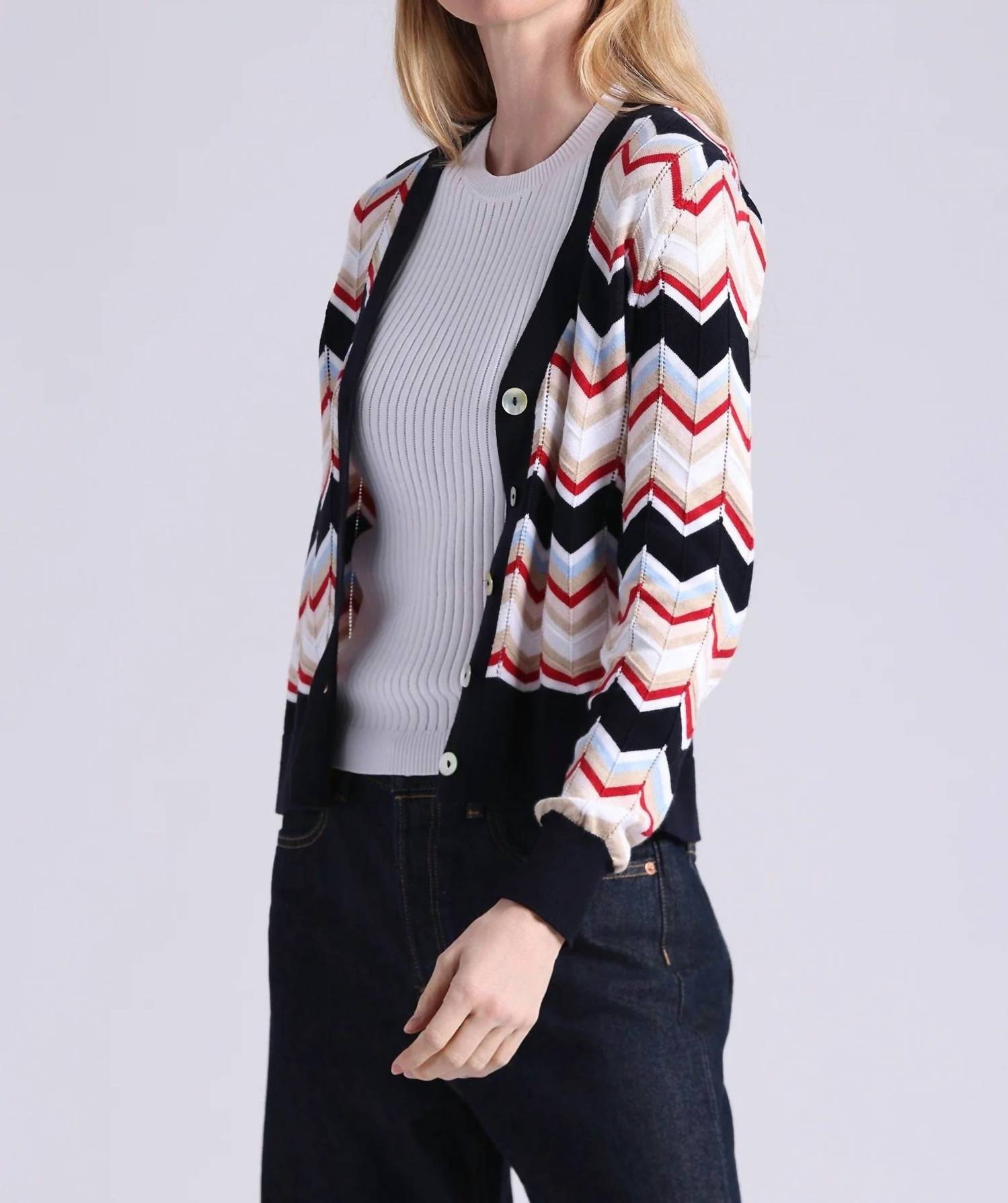 Minnie Rose - Chevron V-neck Cardigan