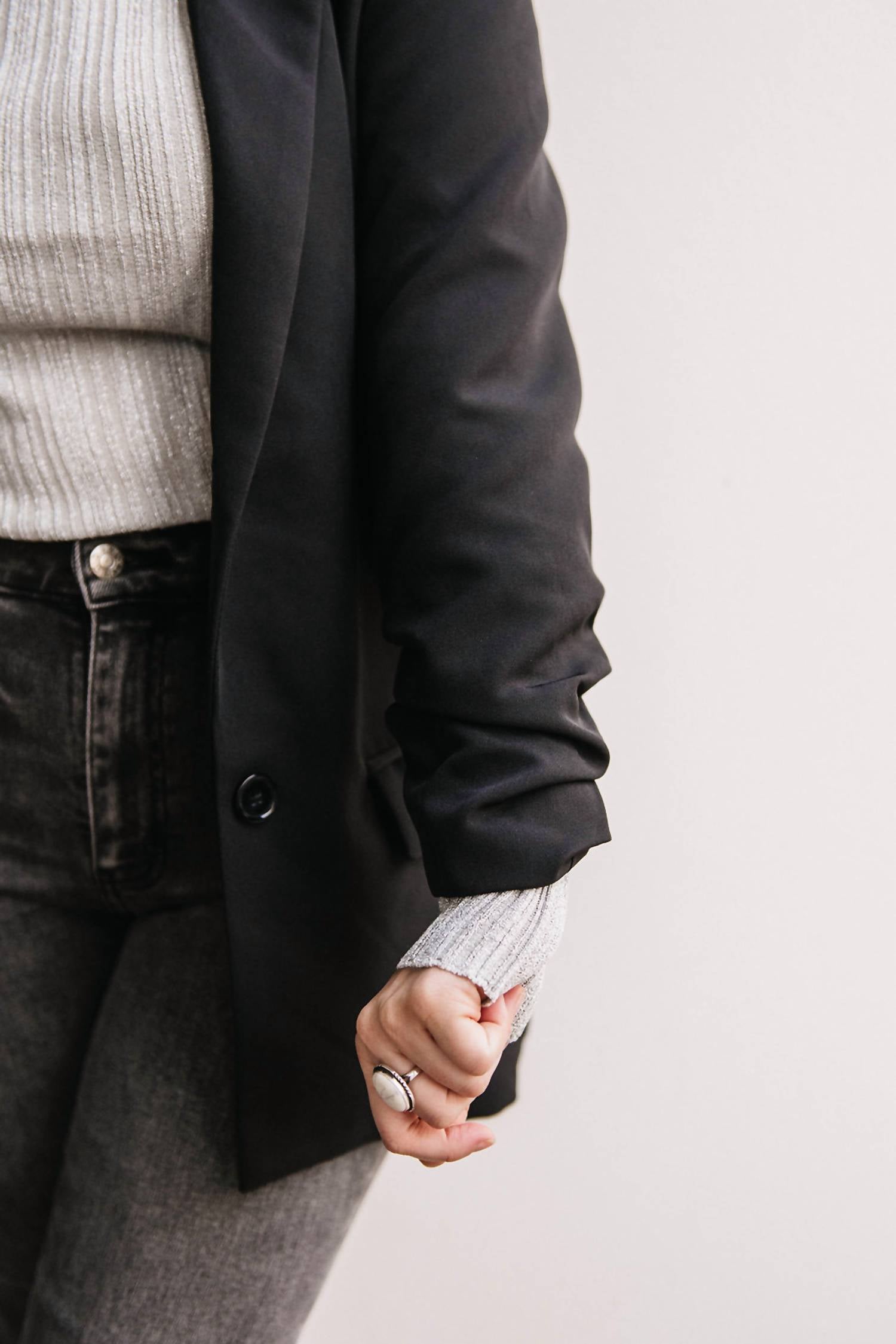 BLACK TAPE Ruched Sleeve Blazer in black - women's jacket - alternate view