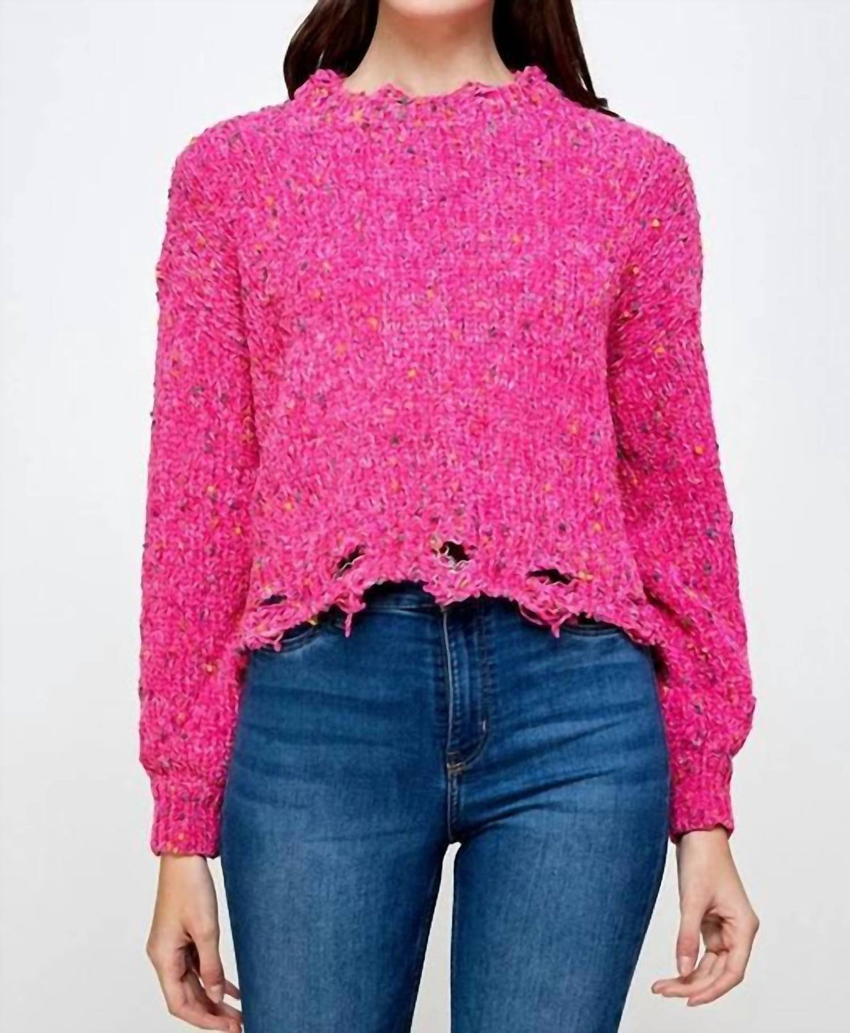 Sweet Generis - Chenille Popcorn Distressed Crop Sweater