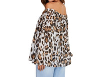 Venti6 - Leopard Print Bubble Sleeve Blouse