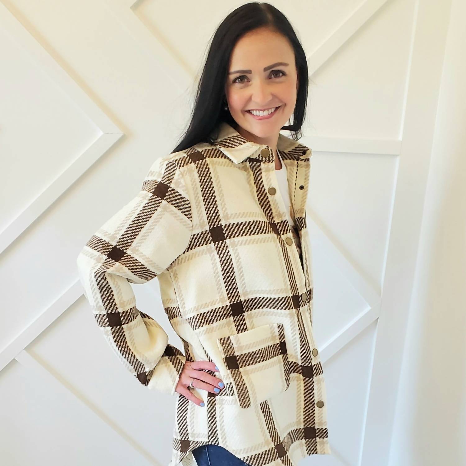 Blue B - Plaid Long Shacket With Snaps