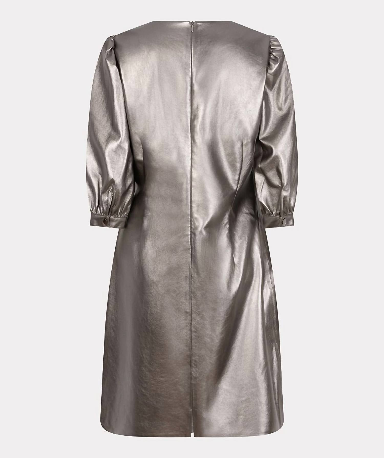 ESQUALO Crew Neck Zip Back Mini Dress in silver - women's dress - view 5