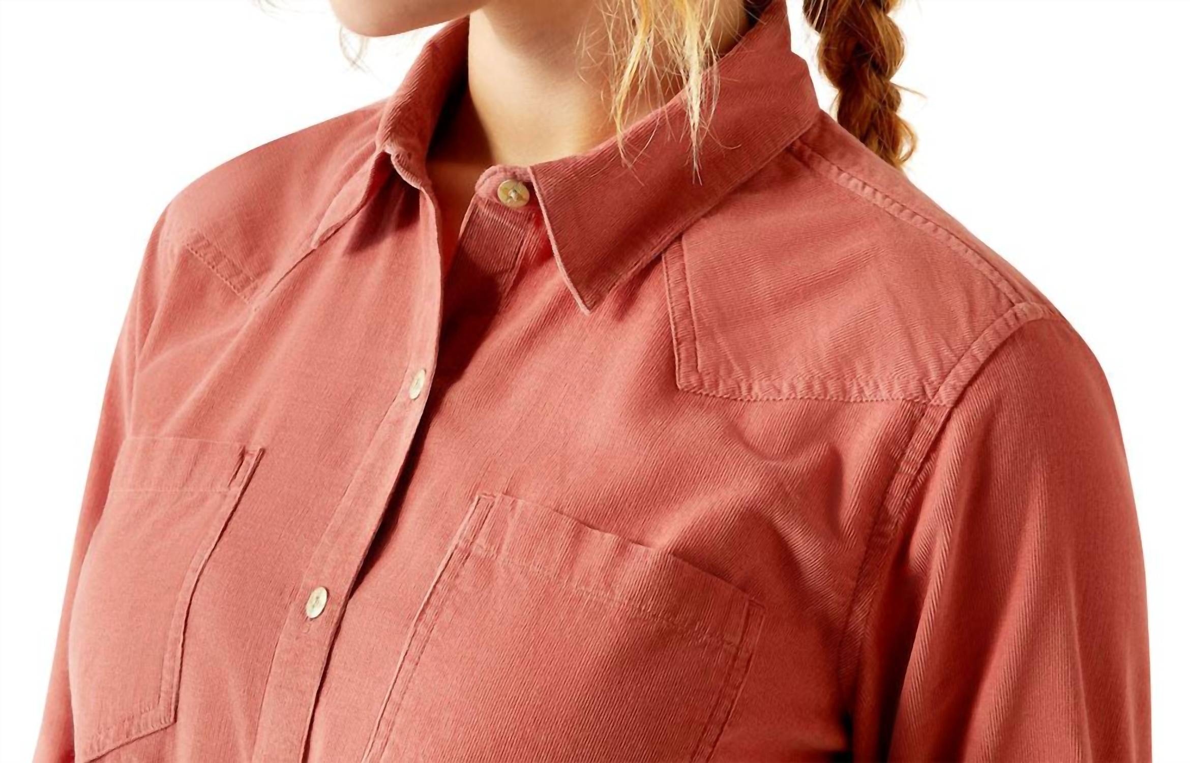 ARIAT Billie Jean Corded Long Sleeve Shirt in light mahogany - women's shirt - detail view