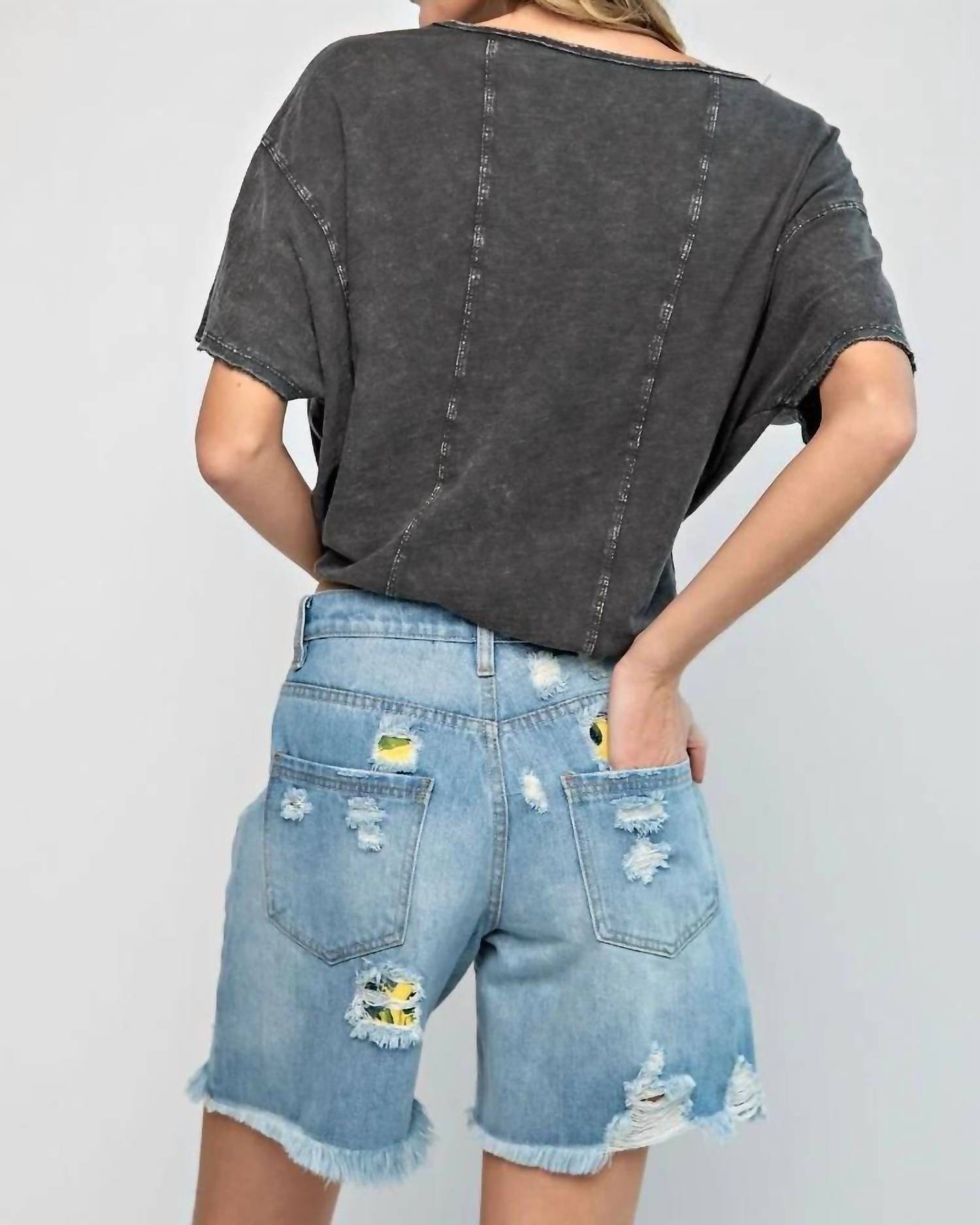 Easel - Distressed High-Rise Shorts