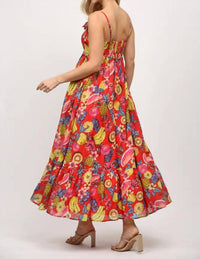 Fate - fruit motif print cotton voile floral trimmed maxi dress