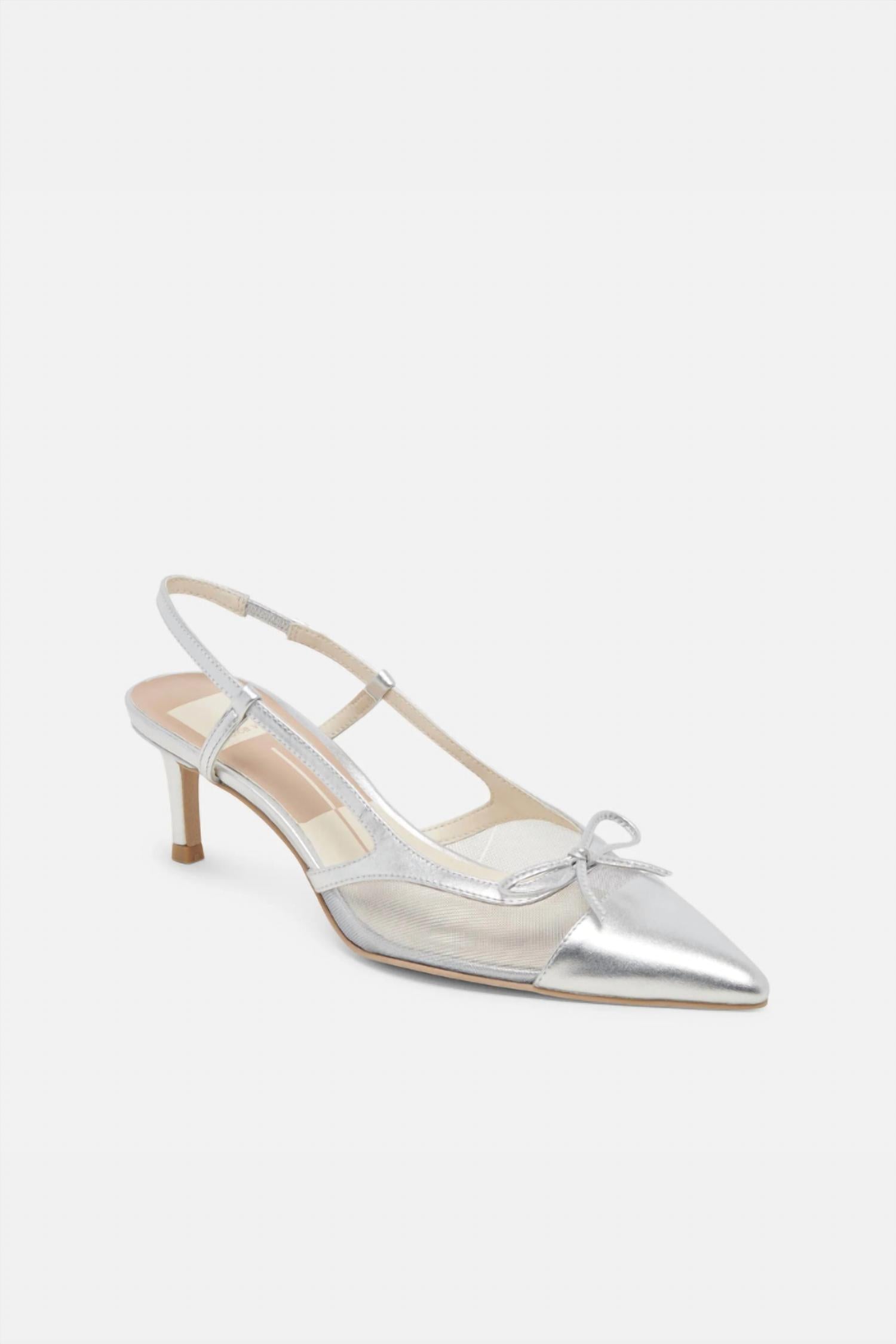 Dolce Vita Women's Kandi Heels in silver mesh - women's heels - detail view