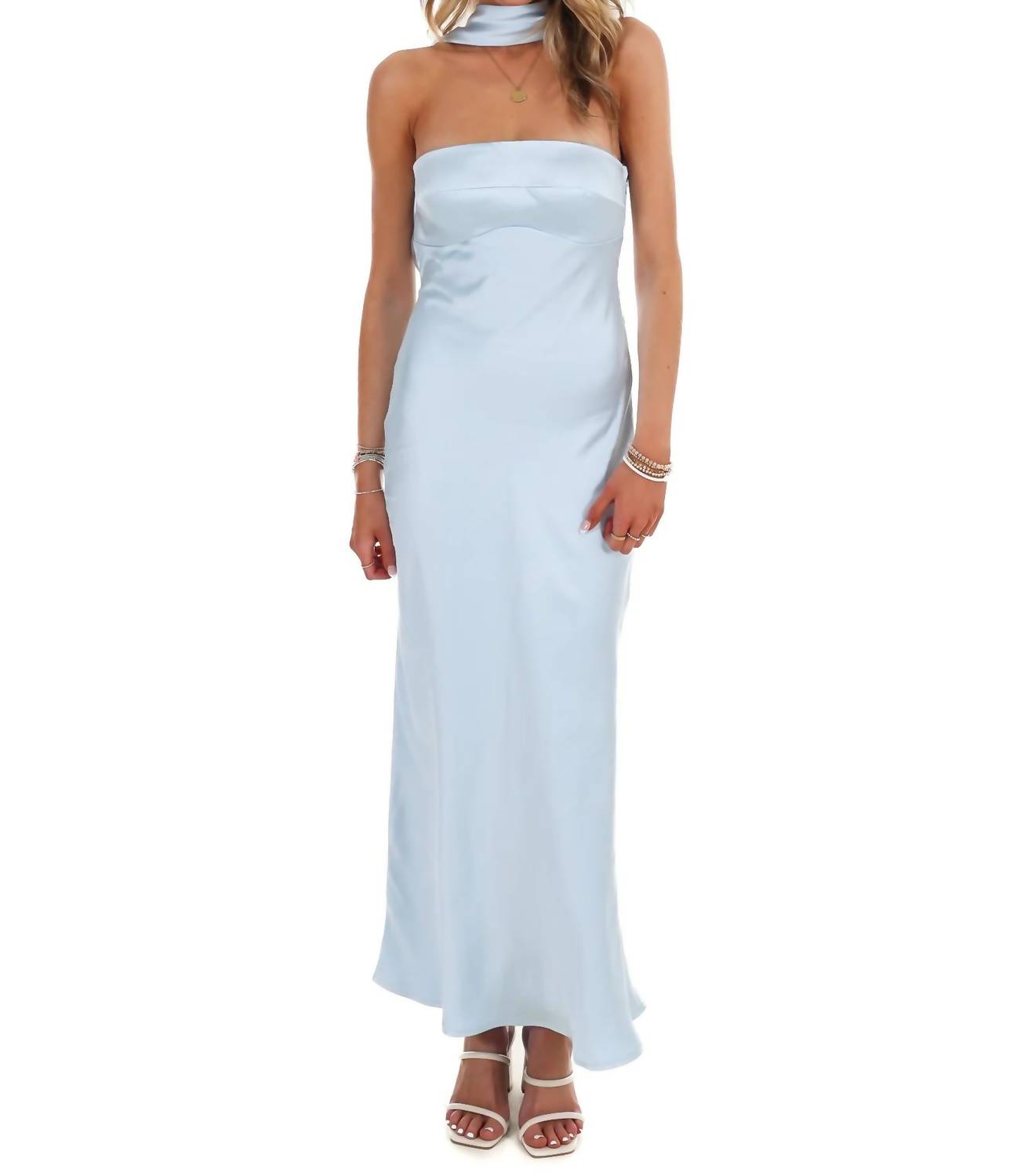 One & Only - Caught My Eye Halter Satin Maxi Dress
