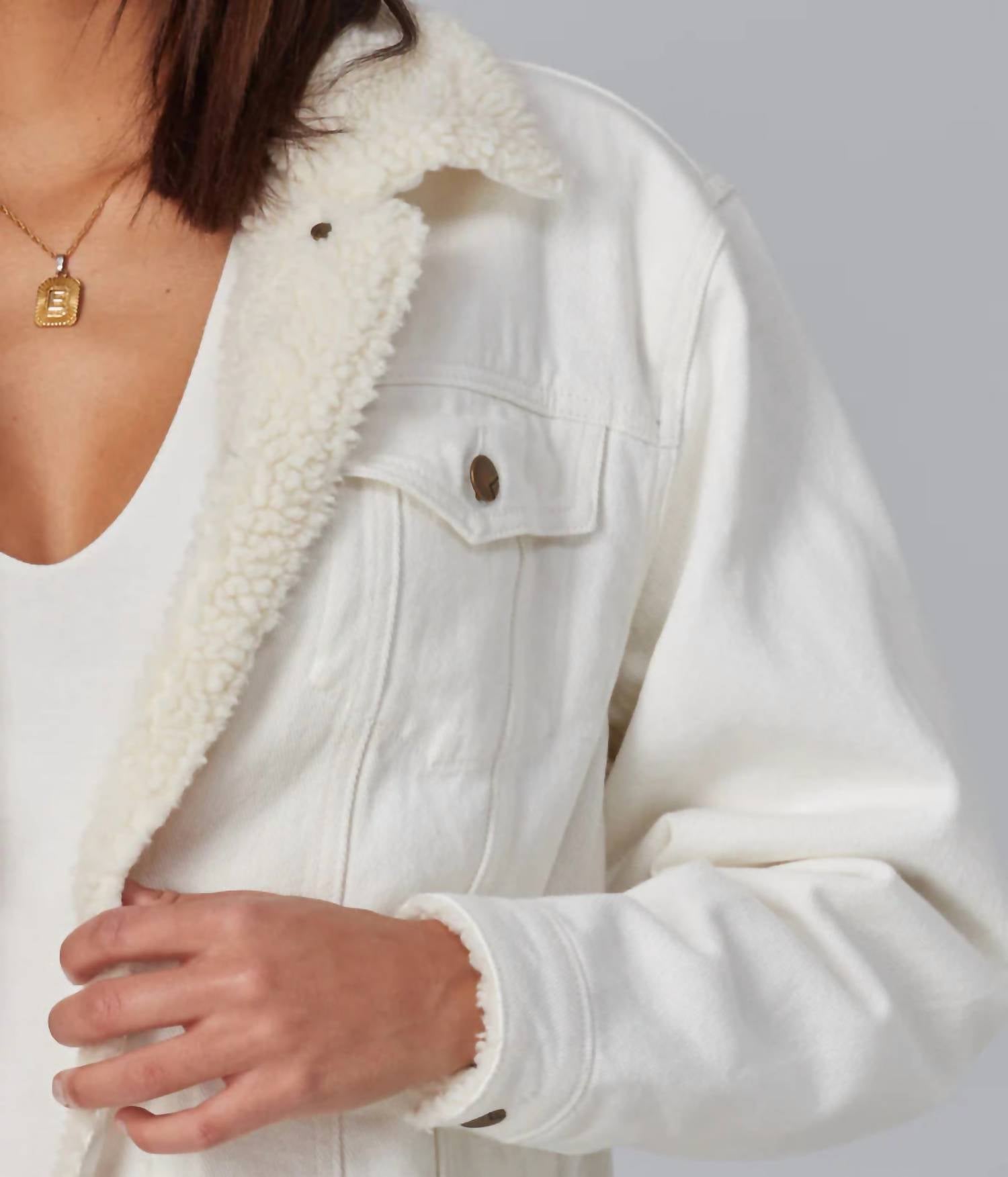 LOLA JEANS Women's River Oversized Trucker Denim Jacket in white - women's jacket - view 4