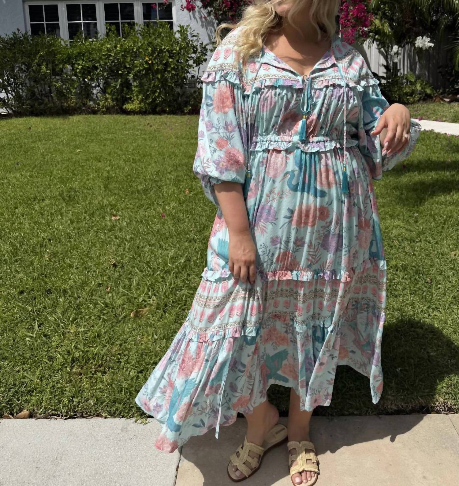 Strawberry Paris - Bordeaux Long-sleeve Floral Maxi Dress
