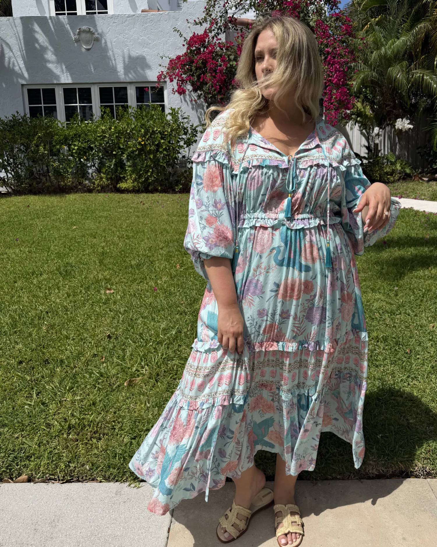 Strawberry Paris - Bordeaux Long-sleeve Floral Maxi Dress