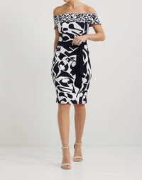 Joseph Ribkoff - Off-shoulder Belted Bodycon Dress