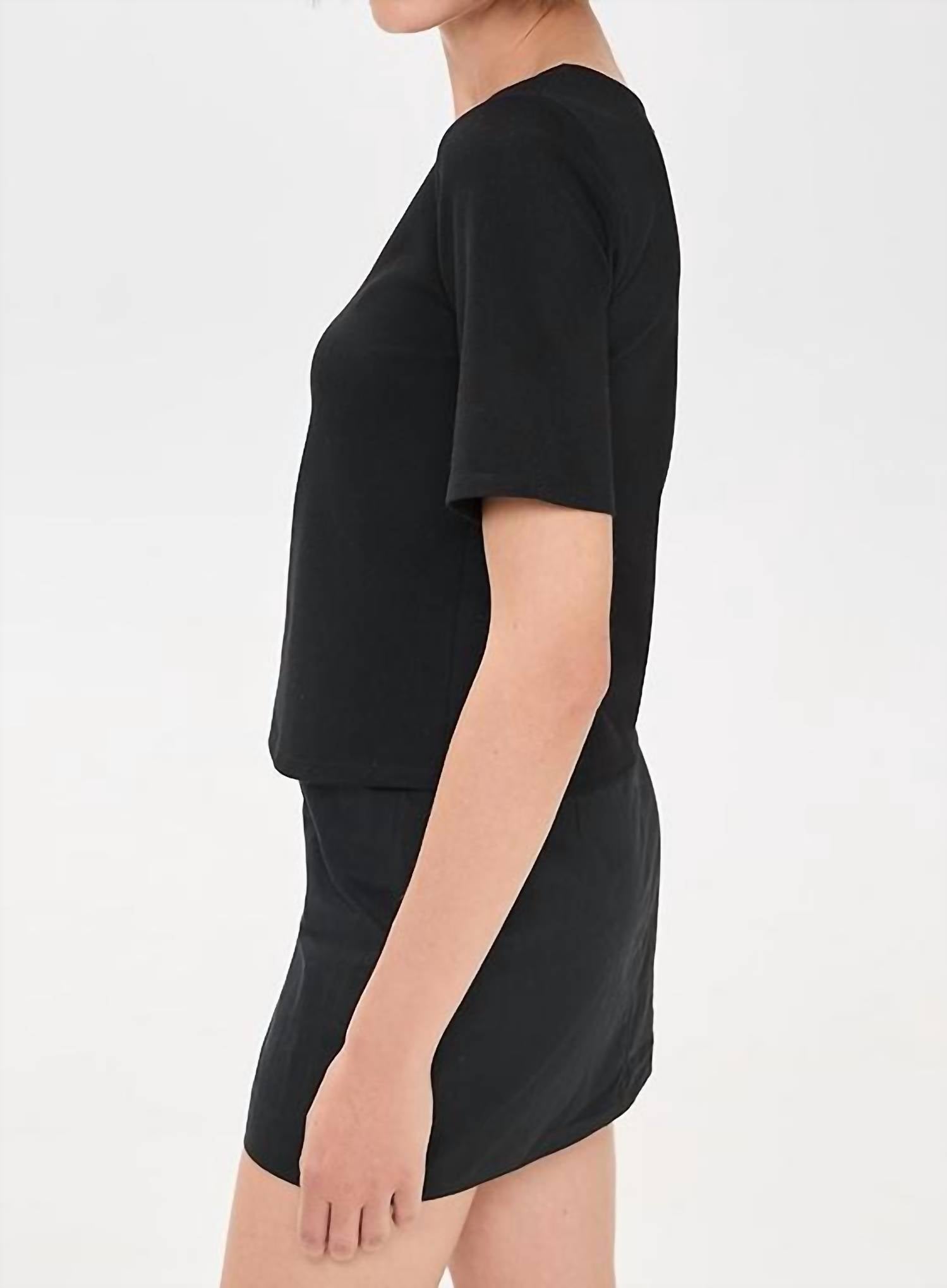 RIPLEY RADER Ponte Extended Short Sleeve Top in black black - women's t-shirt - detail view