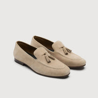 Walk London Women's Trent Tassel Suede Loafer in stone - women's flats - detail view