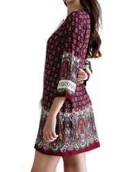Entro - Border Print Tassel Tie Mini Dress