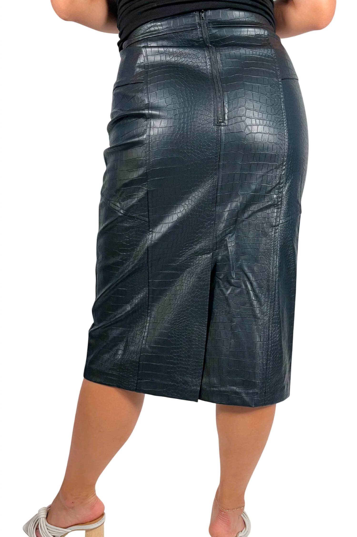 Allison New York - Amelia Croc Leather Midi Skirt