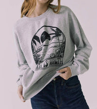 Chaser Health Is Wealth Cotton Pullover Sweatshirt in heather grey - women's top - alternate view