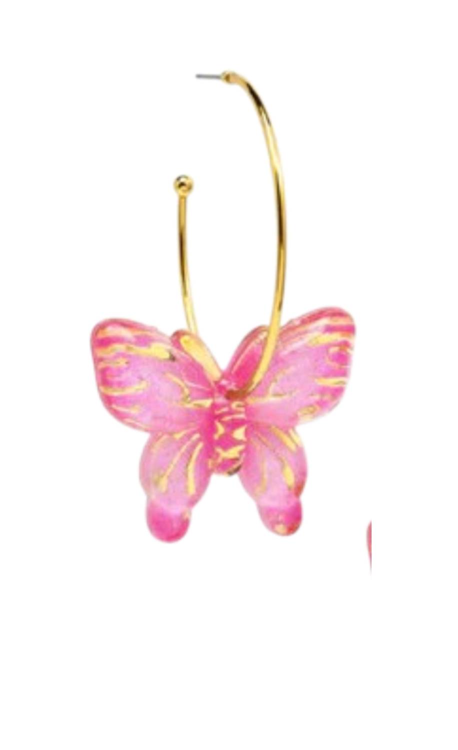 ZENZII Women's Butterfly Hoop Earrings in hot pink - women's jewelry - detail view