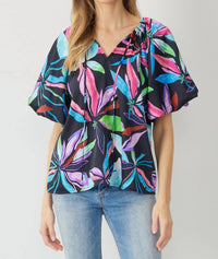 Entro - Floral Bubble Sleeve Blouse