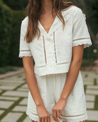 MABLE On The Boardwalk Embroidered Set in off white - women's sleepwear - detail view