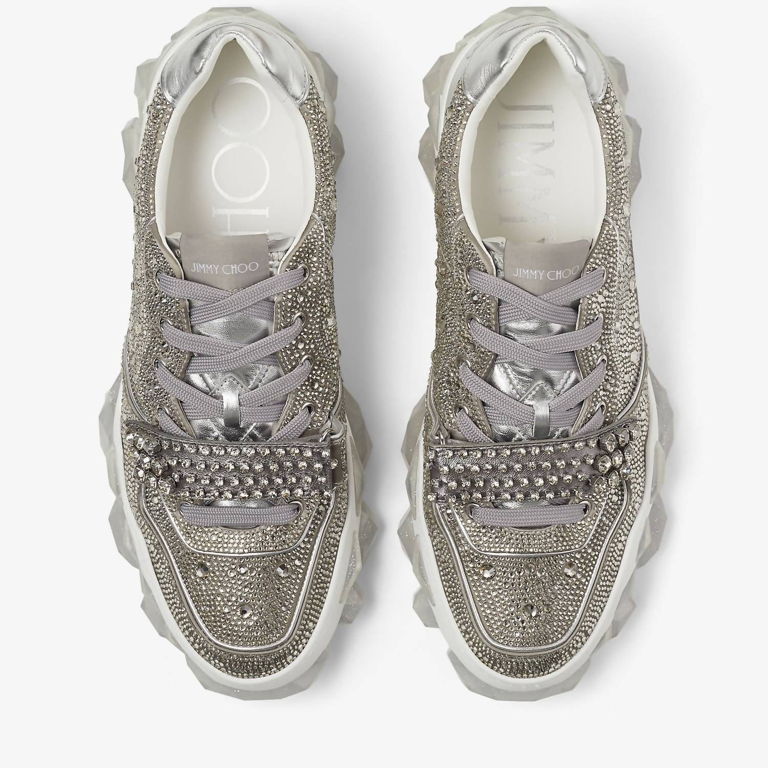 JIMMY CHOO Men's Diamond X Strap Low-top Sneakers With Crystals in silver - men's sneaker - view 4
