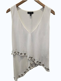 Sheri Bodell Women's V-neck Tank With Bottom Grommets in egret - women's tank top