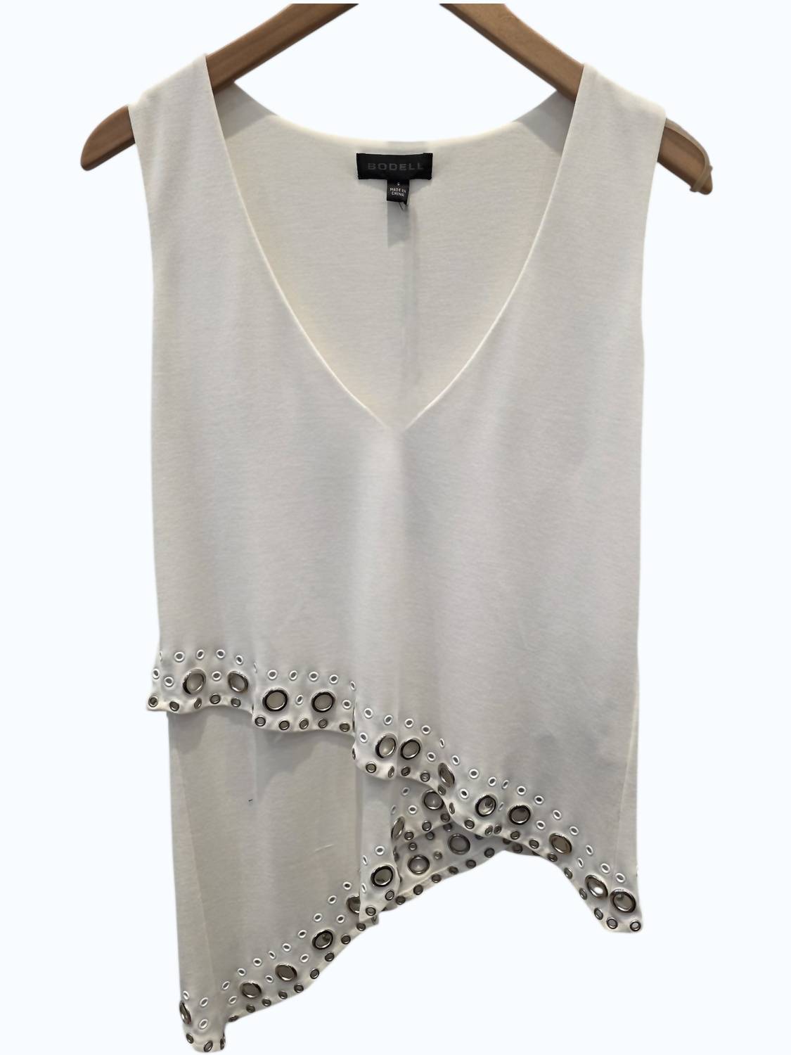 Sheri Bodell Women's V-neck Tank With Bottom Grommets in egret - women's tank top