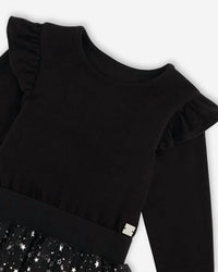 Deux Par Deux - Girls Long Sleeve Dress With Glittering Tulle Skirt