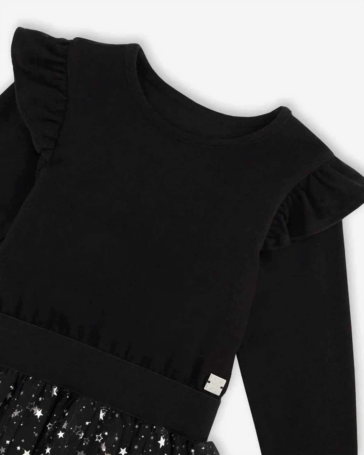 Deux Par Deux - Girls Long Sleeve Dress With Glittering Tulle Skirt