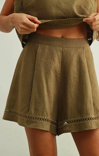 Miou Muse - Stitch Trimmed Linen Shorts
