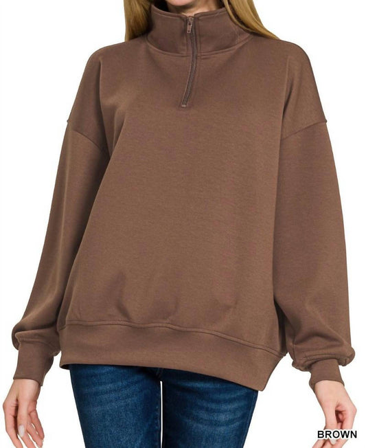 Zenana - Scuba Half Zip Pullover Top