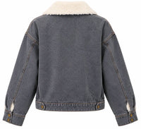 Mystree - Faux Fur Collar Denim Blouson Jacket