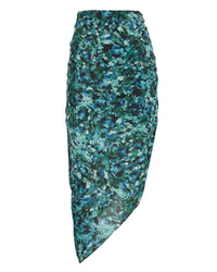 Aiifos Samantha Silk Skirt in splatter print teal - women's skirt - detail view