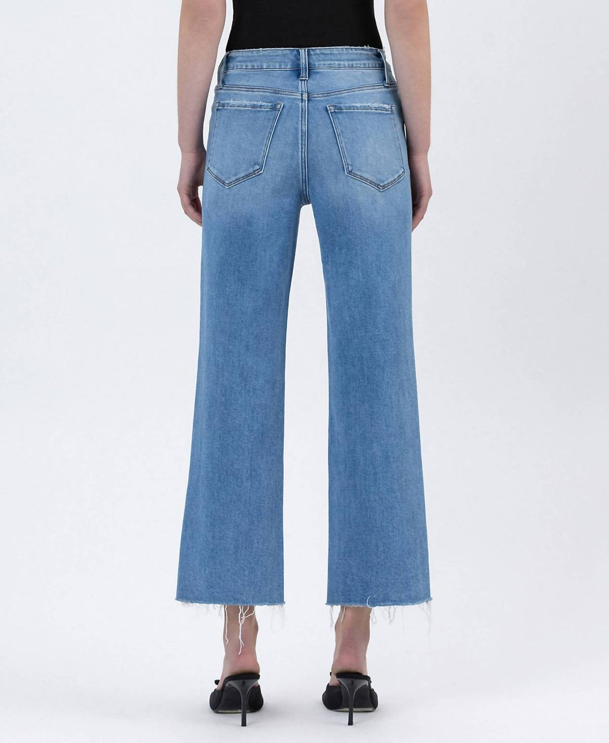 Flying Monkey - Lainey High Rise Raw Hem Crop Slim Wide Jeans