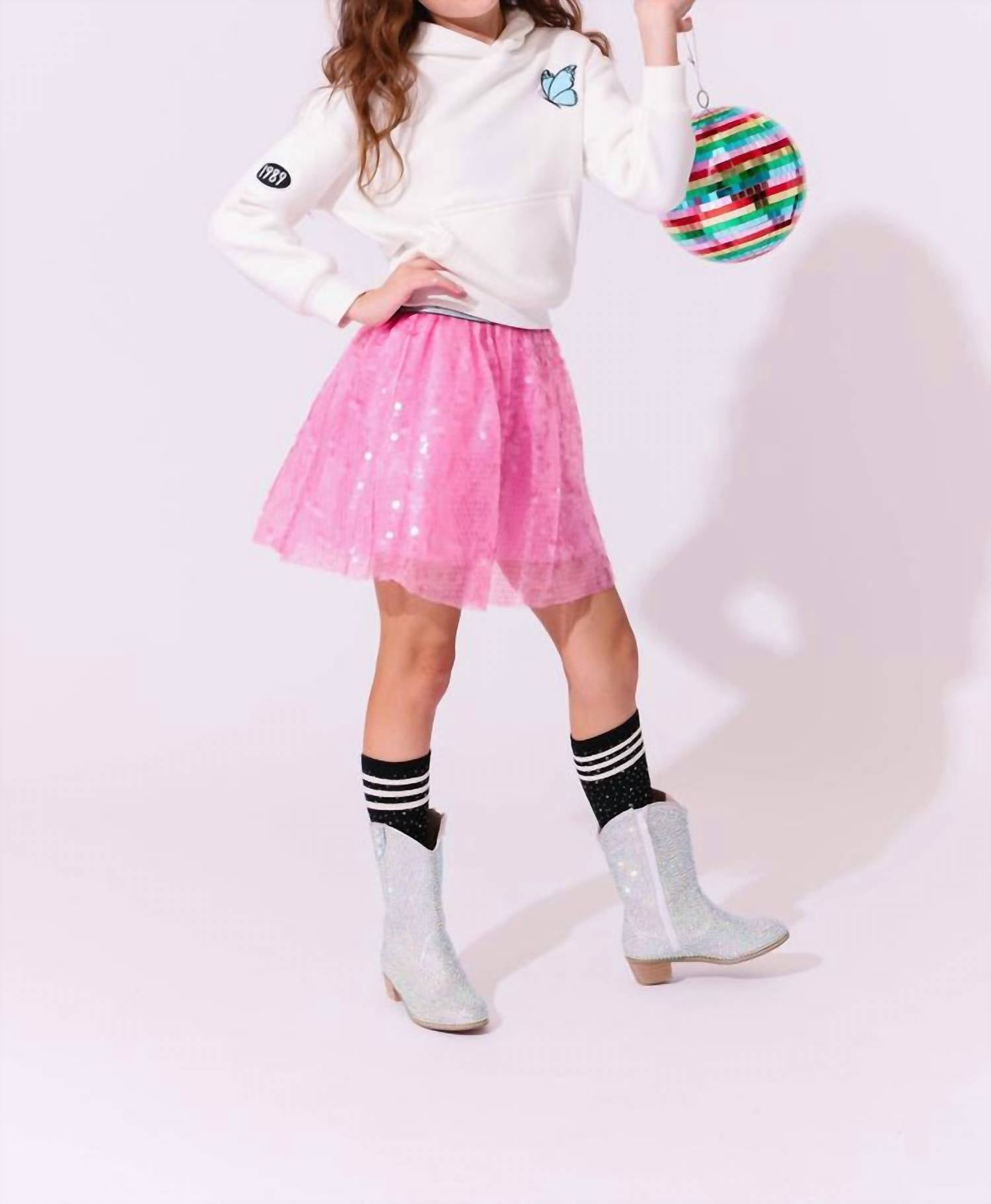 Lola + The Boys Swiftie Lovers Hoodie in white pink - kids' shirt