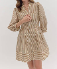 Entro - Striped Three Quarter Puff Sleeve Mini Dress