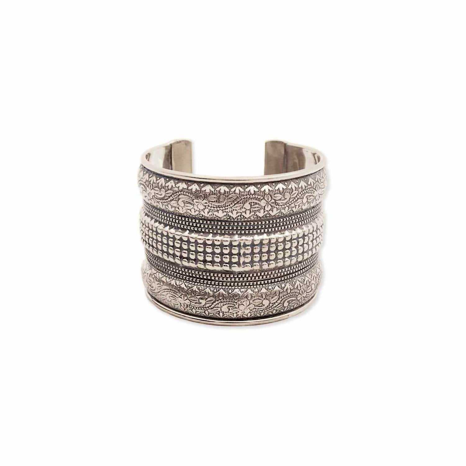 Zad - Women's Wide Embossed Floral Cuff Bracelet