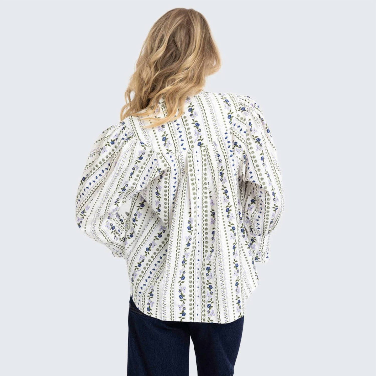 Karlie - French Floral Button Up Puff Sleeve Top